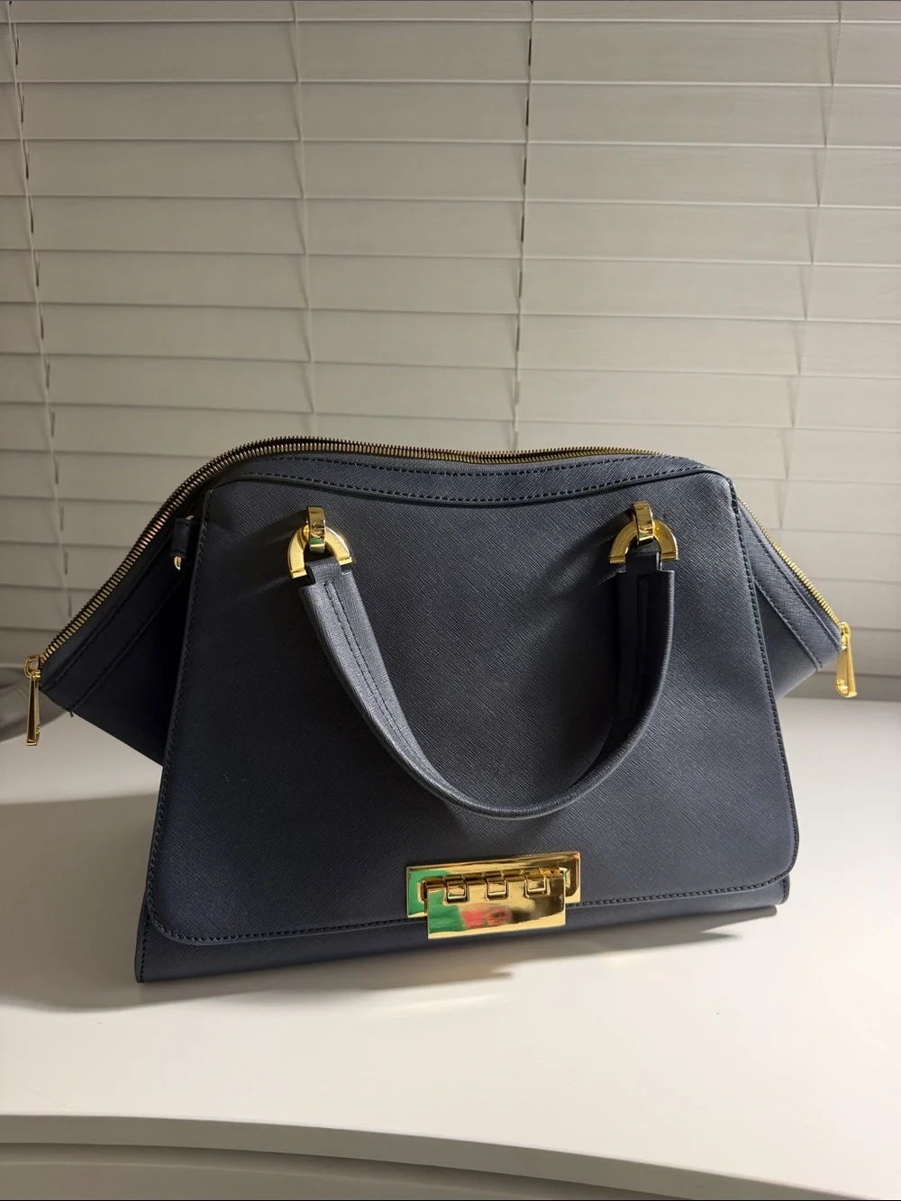 Zac Posen Slate Blue Satchel with Gold Hardware